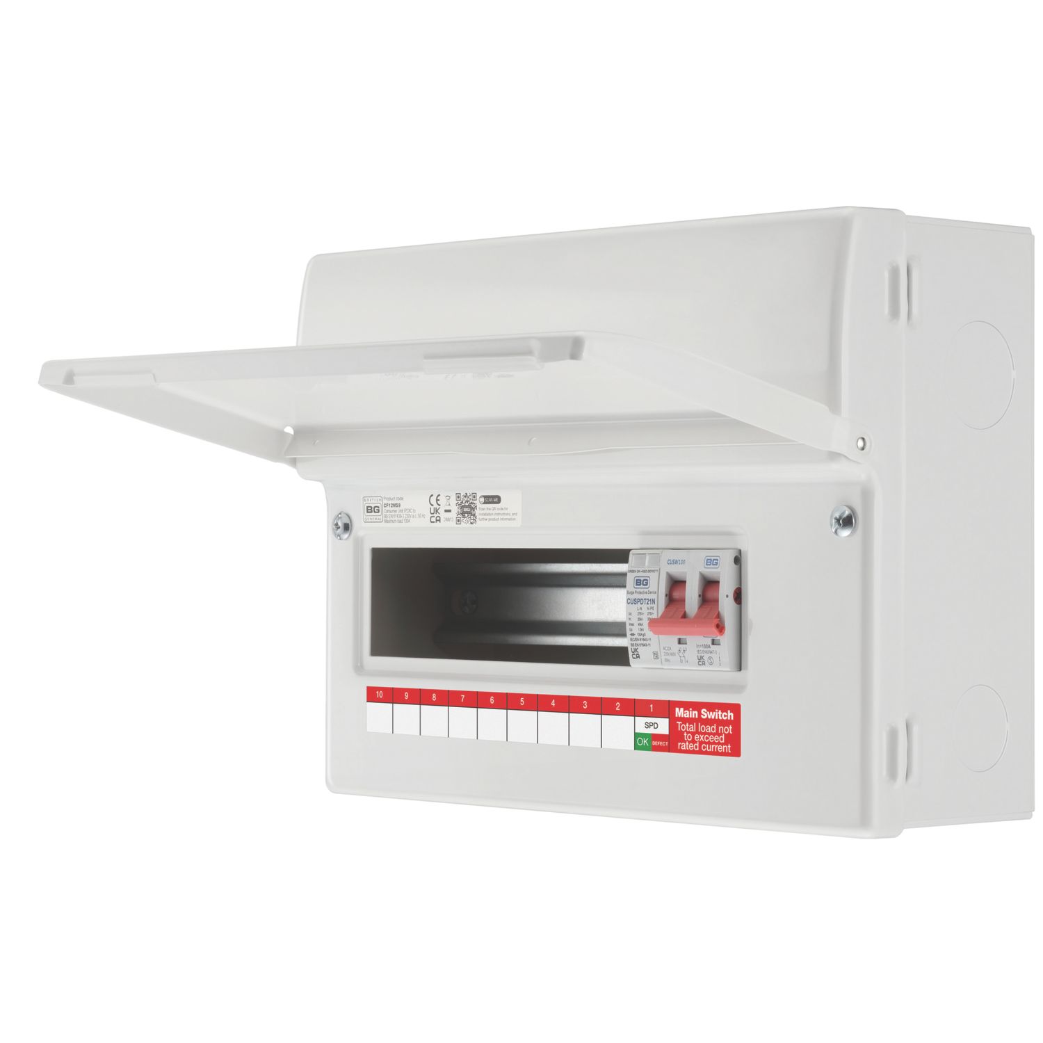 British General CF12MS9-01 9-Module 9-Way Part-Populated High Integrity Main Switch Consumer Unit with SPD (994CC)