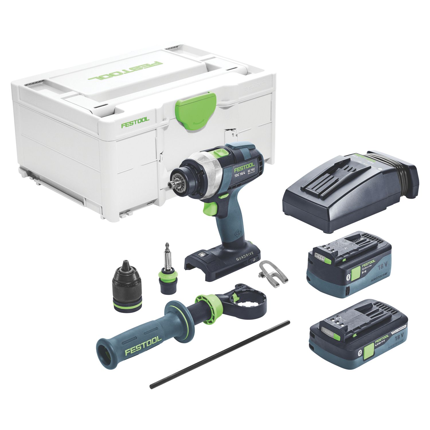 Festool TDC 18/4 5.0/4.0 I-Plus Quadrive 18V 2 x 4.0 / 5.0Ah Li-Ion Airstream Li-High Power Brushless Cordless Drill Driver (994HM)