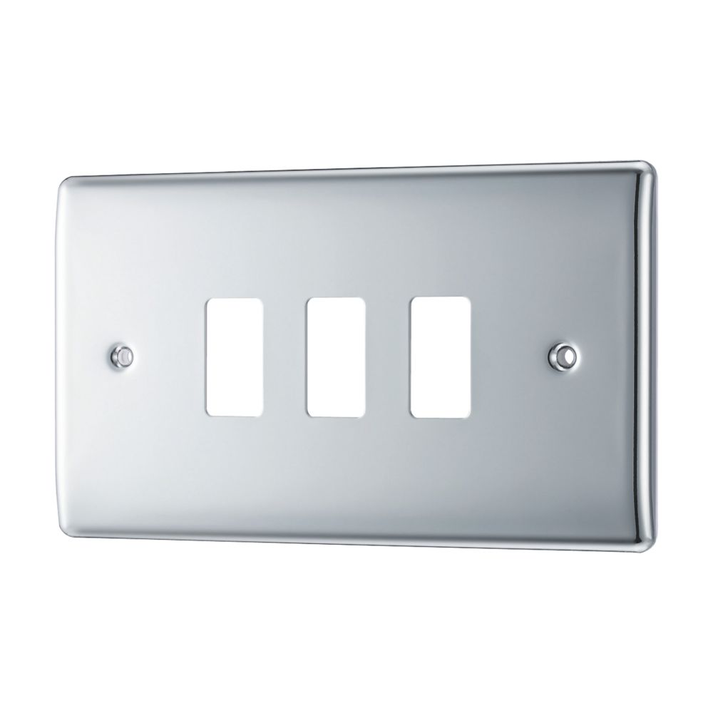British General Nexus Metal Grid 3-Module Grid Faceplate Polished Chrome
