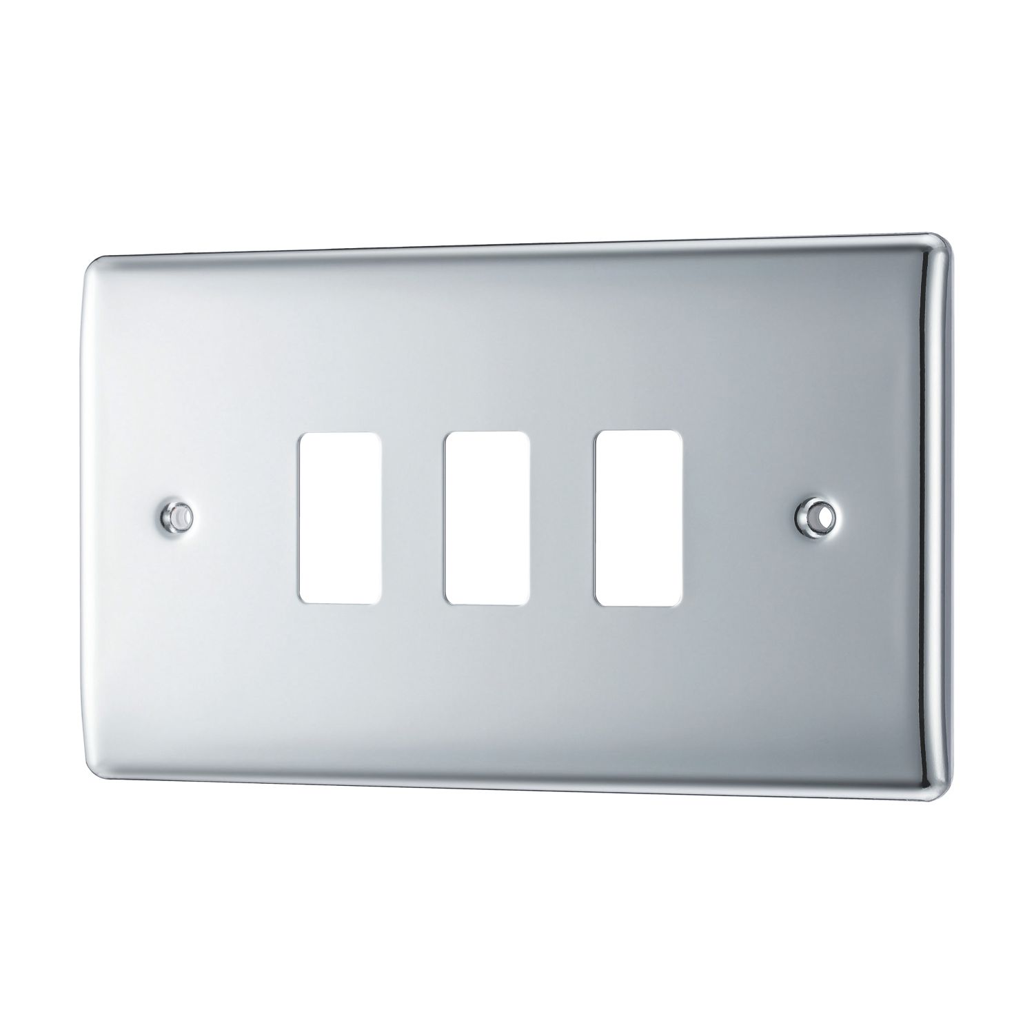 British General Nexus Metal Grid 3-Module Grid Faceplate Polished Chrome (994PY)