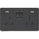 Knightsbridge  13A 2-Gang SP Switched Socket + 2.4A 12W 2-Outlet Type A USB Charger Matt Black with Black Inserts