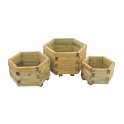Forest York Hexagonal Planter Set Natural Wood 520mm x 600mm x 330mm 3 Pieces