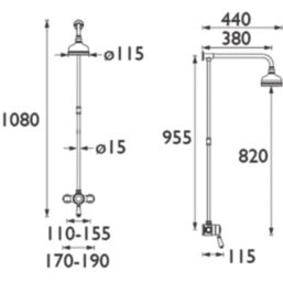 Bristan Colonial HP/Combi Flexible Exposed Chrome-Plated Thermostatic Shower Valve with Rigid Riser