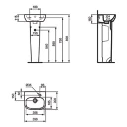 Ideal Standard i.life A Handbasin & Pedestal 1 Tap Hole 400mm