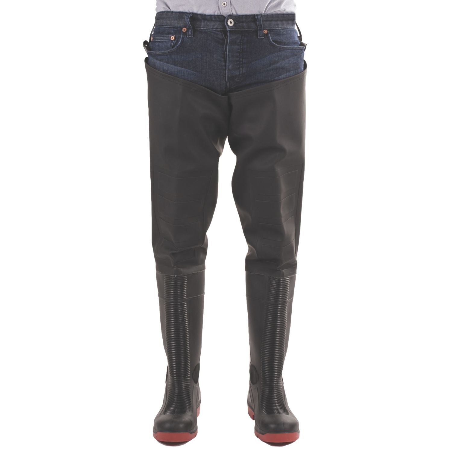 Amblers Rhone Size 7 Black/Red Safety Thigh Waders (995JX)