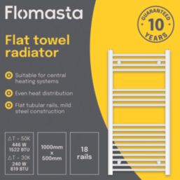 Flomasta 1000mm x 500mm 1522BTU White Flat  Towel Radiator