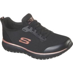 Skechers Squad SR Size 4 Womens Black/Rose Gold  Slip-On Occupational Work Trainers
