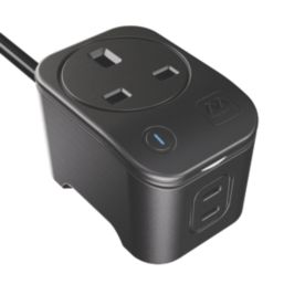 Masterplug 13A 1-Gang Unswitched Surge-Protected Extension Lead
 + 3A 2-Outlet Type C USB Charger Matt Black 2m