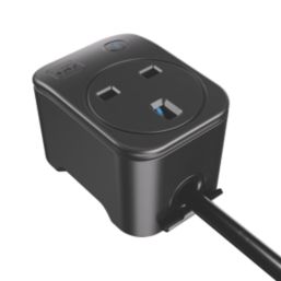 Masterplug 13A 1-Gang Unswitched Surge-Protected Extension Lead
 + 3A 2-Outlet Type C USB Charger Matt Black 2m