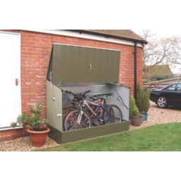 Trimetals  6' 6" x 3' (Nominal) Pent Metal Bike Store with Base Olive / Moorland Green