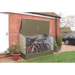 Trimetals  6' 6" x 3' (Nominal) Pent Metal Bike Store with Base Olive/Moorland Green