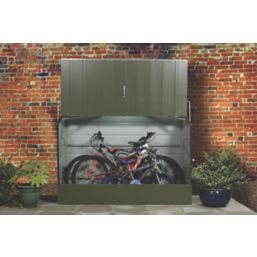 Trimetals  6' 6" x 3' (Nominal) Pent Metal Bike Store with Base Olive / Moorland Green