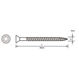 Turbo TX  TX Double-Countersunk  Multipurpose Screws 5mm x 80mm 100 Pack