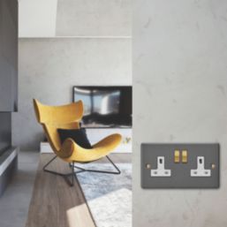 Varilight  13A 2-Gang 2-Pole Switched Socket Graphite Grey  with White Inserts