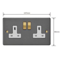 Varilight  13A 2-Gang 2-Pole Switched Socket Graphite Grey  with White Inserts