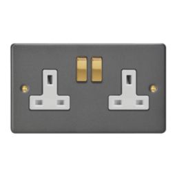 Varilight  13A 2-Gang 2-Pole Switched Socket Graphite Grey  with White Inserts