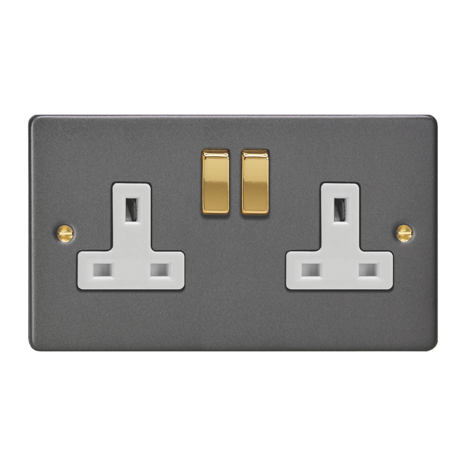Varilight 13A 2-Gang 2-Pole Switched Socket Graphite Grey with White Inserts (996YT)