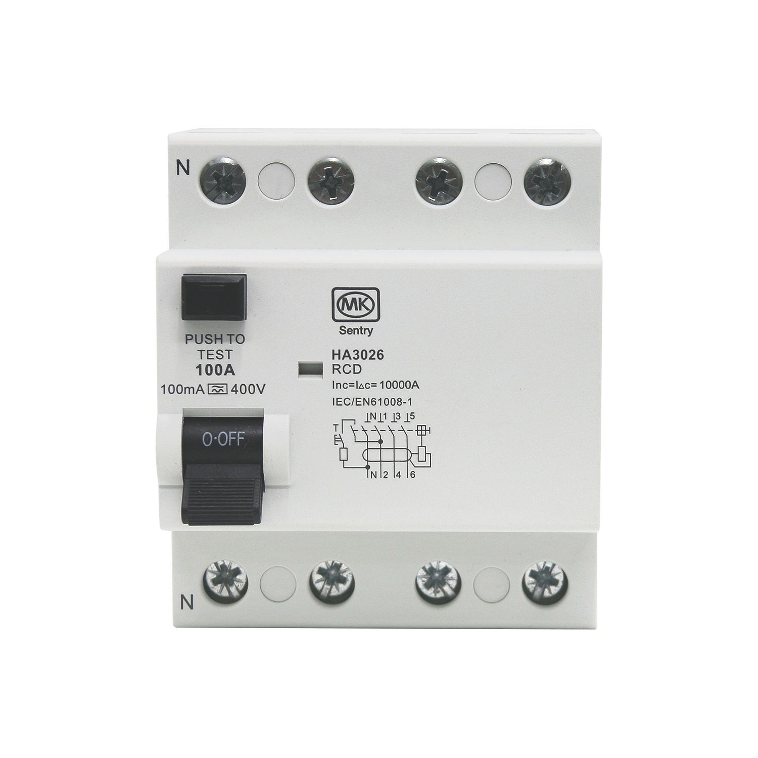 MK Sentry HA3026 100A 100mA 4-Pole A Curve 3-Phase RCD (996YW)