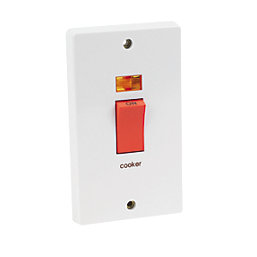 Crabtree Capital 50A 2-Gang DP Cooker Switch White with Neon