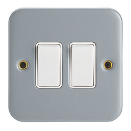 Contactum CLA3722 10AX 2-Gang 2-Way Metal Clad Light Switch with White Inserts