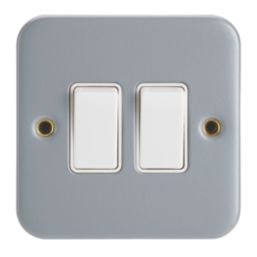 Contactum  10AX 2-Gang 2-Way Metal Clad Light Switch with White Inserts