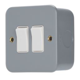 Contactum  10AX 2-Gang 2-Way Metal Clad Light Switch with White Inserts