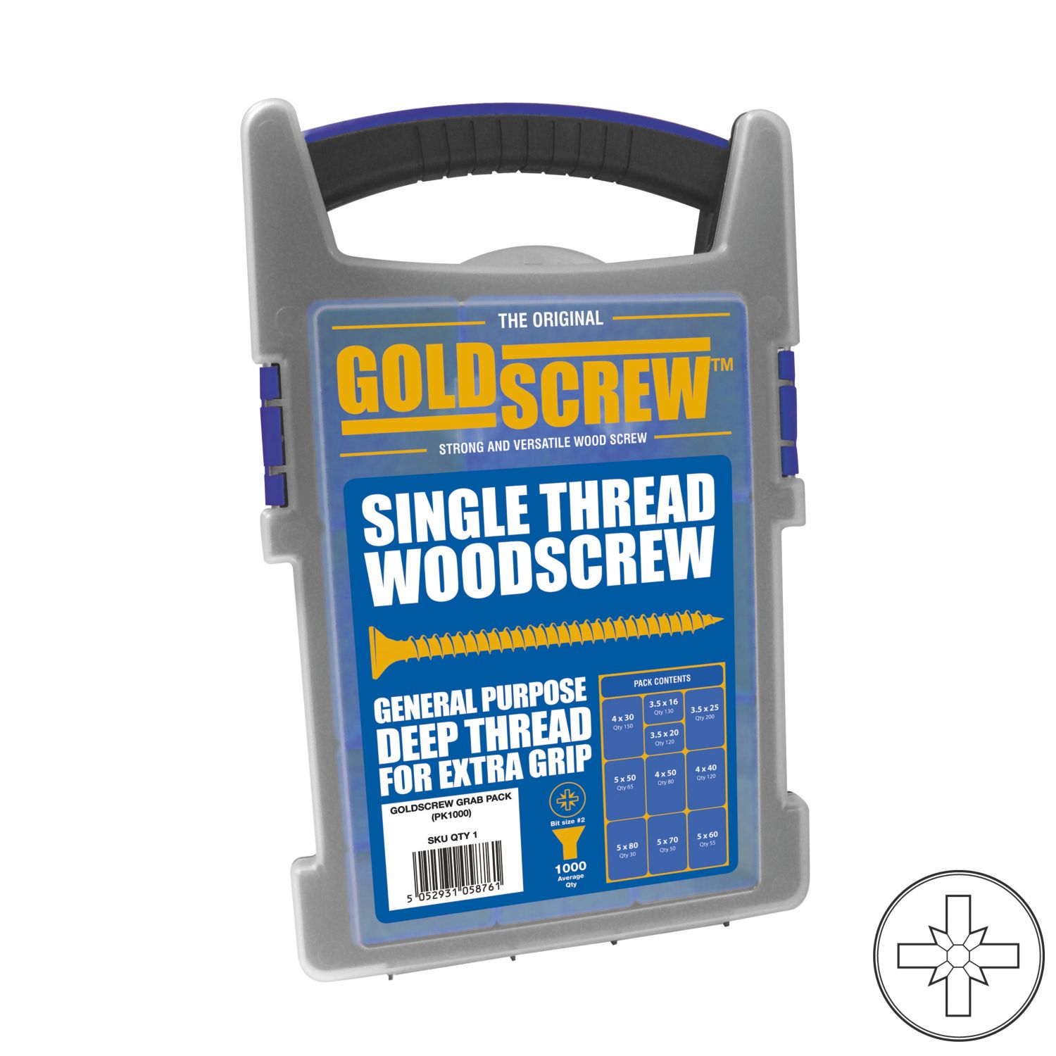 Goldscrew PZ Double-Countersunk Woodscrews Trade Case Grab Pack 1000 Pcs (99867)