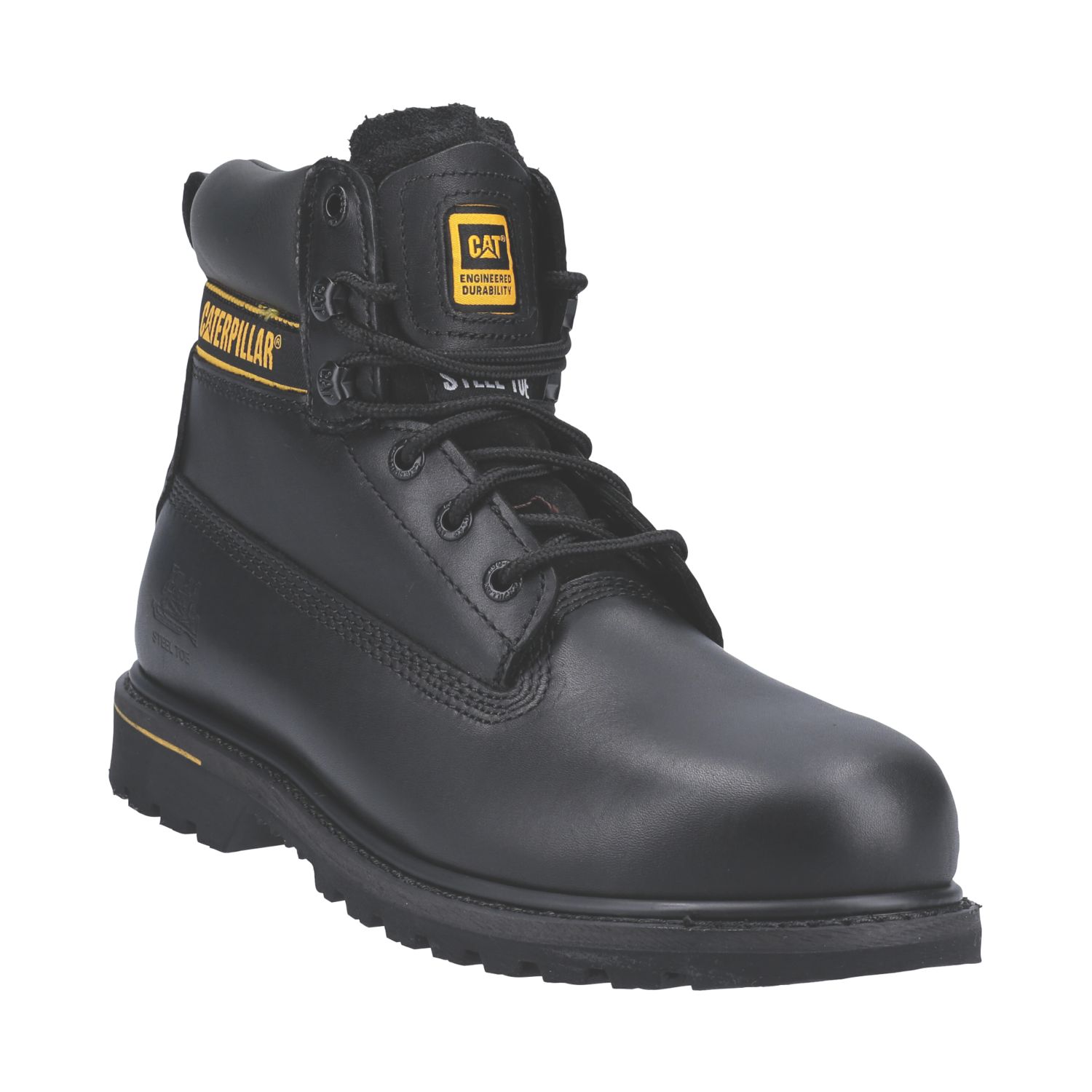 CAT Holton Size 10 Black Water-Resistant Steel Toe Cap Safety Boots (998JV)