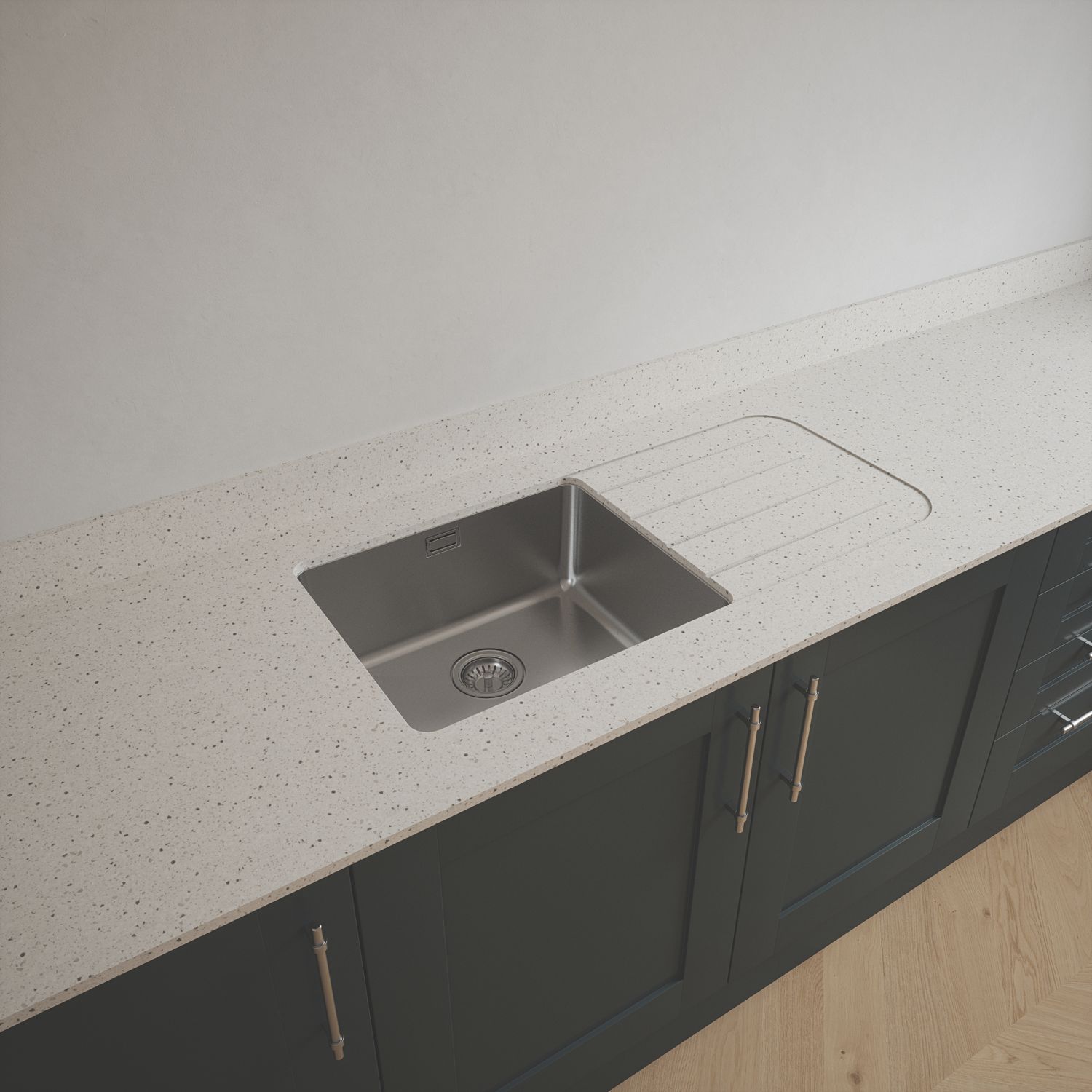 Metis Ice Kitchen Worktop with 1 Bowl Stainless Steel Sink 3050mm x 620mm x 15mm (998PW)