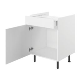 Pragma  1-Door 1-Drawer Matt White 600mm x 590mm x 860mm Flat Packed Kitchen Base Unit