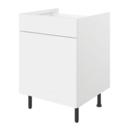 Pragma  1-Door 1-Drawer Matt White 600mm x 590mm x 860mm Flat Packed Kitchen Base Unit