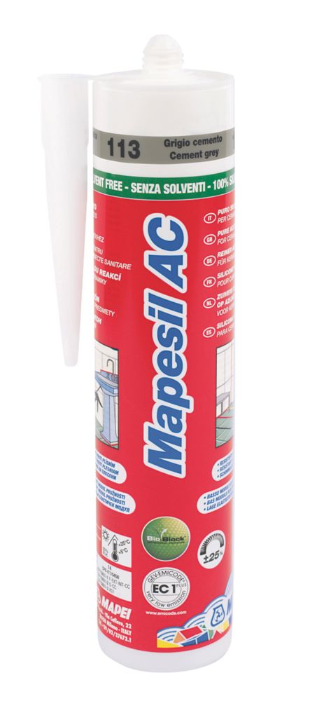 Mapei Mapesil AC 113 Solvent-Free Silicone Sealant Cement Grey 310ml