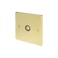 Schneider Electric Ultimate Low Profile Coaxial TV Socket Polished Brass with Black Inserts