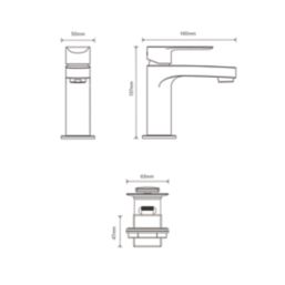 Aqualisa Central Chrome 137mm Standard Lever Mono Basin Pillar Tap  With Clicker Waste
