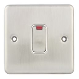 Hager Sollysta WRDP84NBSW 20A 1-Gang 2P+E Control Switch Brushed Steel with LED with White Inserts