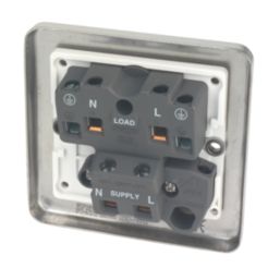 Hager Sollysta WRDP84NBSW 20A 1-Gang 2P+E Control Switch Brushed Steel with LED with White Inserts