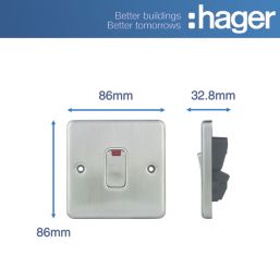 Hager Sollysta WRDP84NBSW 20A 1-Gang 2P+E Control Switch Brushed Steel with LED with White Inserts