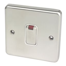 Hager Sollysta WRDP84NBSW 20A 1-Gang 2P+E Control Switch Brushed Steel with LED with White Inserts
