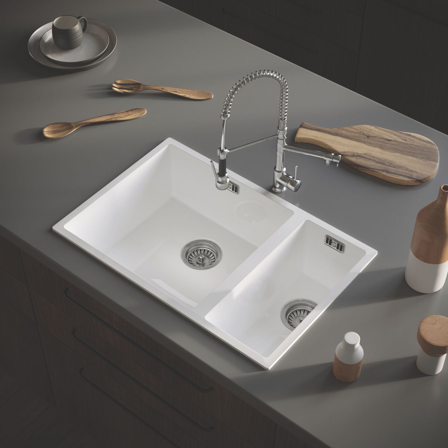 ETAL Comite 1.5 Bowl Composite Kitchen Sink Gloss White Left-Handed 670mm x 440mm (999RG)