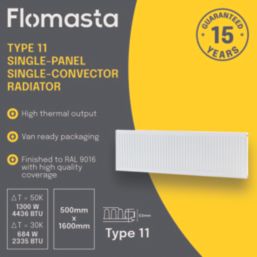 Flomasta 500mm x 1600mm 4436BTU White Type 11 Convector Radiator