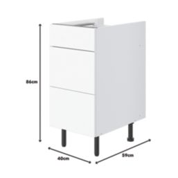 Pragma  3-Drawer Matt White 400mm x 590mm x 860mm Flat Packed Kitchen Base Unit