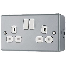 British General  13A 2-Gang DP Switched Metal Clad Power Socket with White Inserts