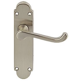 Hafele Dome Latch Latch Lever on Backplate Handle Pair Satin Nickel
