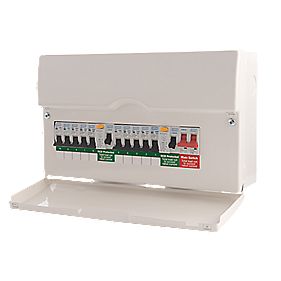 BRITISH GENERAL 19-MODULE 10-WAY POPULATED HIGH INTEGRITY DUAL RCD CONSUMER UNIT 