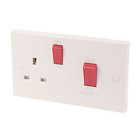45A 2-Gang DP Cooker Switch & 13A DP Switched Socket White