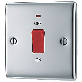 British General Nexus Metal 45A 1-Gang DP Cooker Switch Polished Chrome with LED