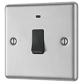DP Deta Kingsway Brushed Steel Satin Chrome Switch Neon 20A Double Pole 