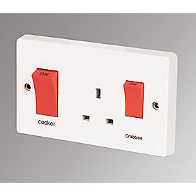 Crabtree Capital 45 A & 13A 2-Gang DP Cooker Switch & 13A DP Switched Socket White