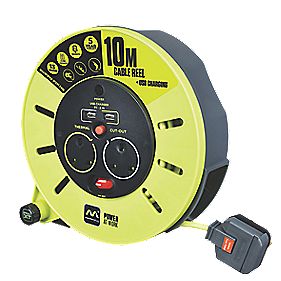 PRO XT 13A 2-Gang 10m  Cable Reel + 2.1A 2G Type A USB Charger 240V