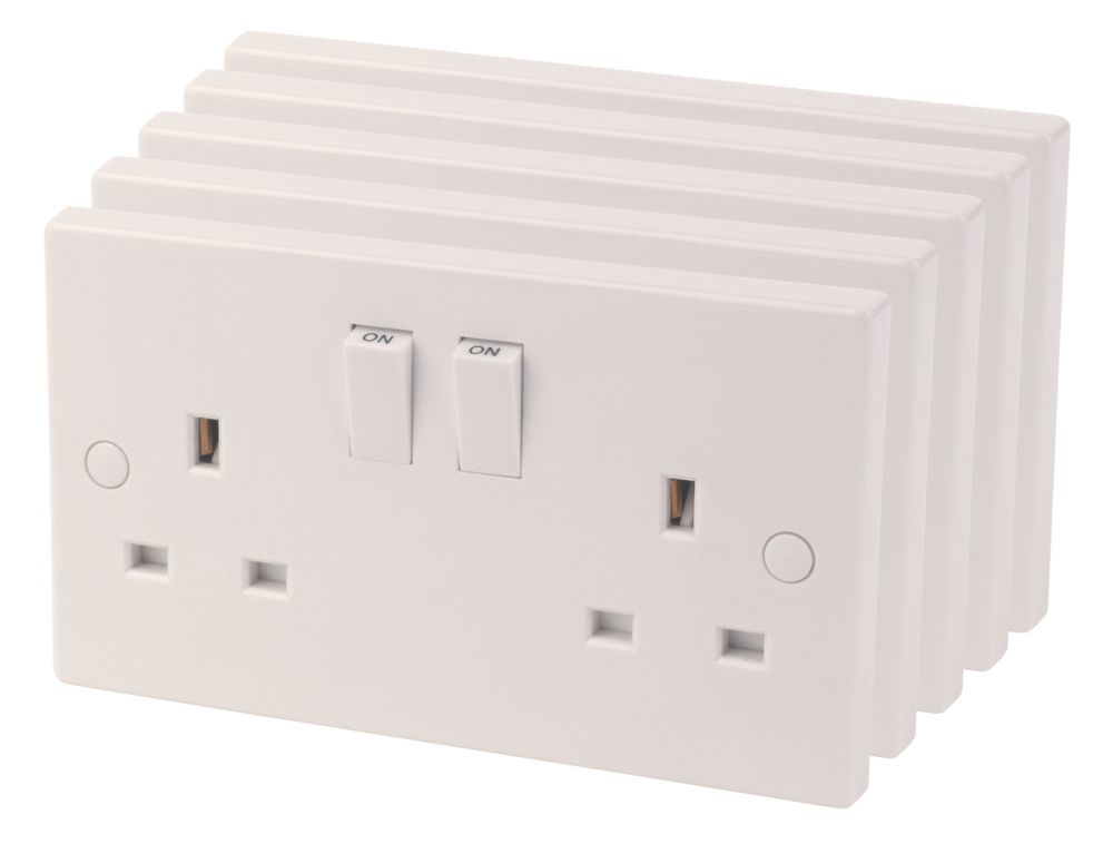 13A 2Gang SP Switched Plug Socket White 5 Pack Screwfix